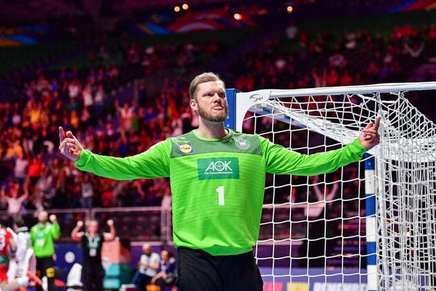 Handball European Championship Match for Rank 5, 25 01 2020, Germany Portugal, Tele2 Arena, Stockholm Johannes Bitter Goalkeeper, Germany, 1 Goalkeeper Held Parade Cheering Emotions, 25 01 2020, Stockholm Sweden, Handball, EM 2020, Match for Rank 5, Germany Portugal xshx