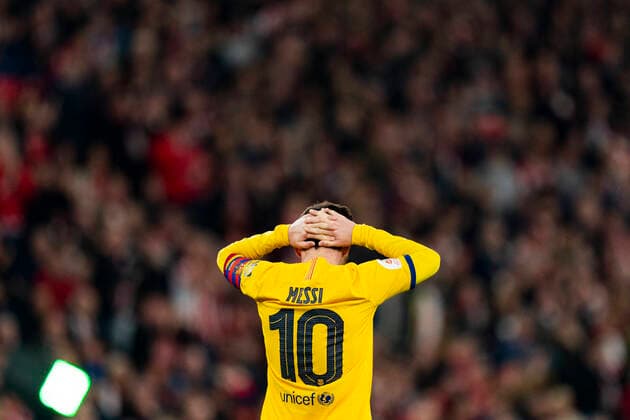 06 02 2020, xslx, Football Copa del Rey, Athletic de Bilbao FC Barcelona emspor, v l Lionel Messi FC Barcelona looks disappointed DFL DFB REGULATIONS PROHIBIT ANY USE OF PHOTOGRAPHS as IMAGE SEQUENCES and or QUASI VIDEO Bilbao