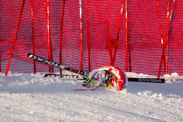 Viktoria REBENSBURG GER, SC Kreuth , after crash Alpine skiing, Super G of the women, FIS Alpine World Cup, season 2019 2020, on 09 02 2020 in GARMISH GERMANY K A N D A H A R x_MK45866x