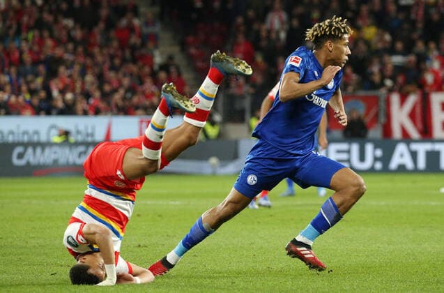 Robin Quaison 7, Mainz 05 , Jean Clair Todibo 21, Schalke , Soccer, 1 Bundesliga 1 FSV Mainz 05 FC Schalke 04, 22 Matchday on 16 02 2020, Season 2019 20, m05, s04, ZmdZ, According to the regulations of the DFL Deutsche Fußball Liga it is prohibited, to use or allow the use of photographs taken in the stadium and or of the match in the form of sequence images and or video-like photo sequences DFL regulations prohibit any use of photographs as image sequences and or quasi video 1 FSV Mainz 05 FC Schalke 04