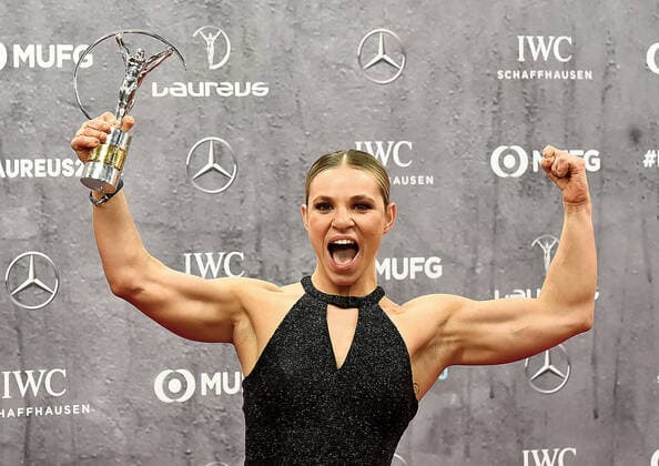 17 02 2020, xlakx, Sport Entertainment, Laureus World Sports Awards 2020 emspor, v l Oksana Masters with the Laureus Prize in hand at the presentation of the 20 Laureus World Sports Awards 2020 in the Verti Music Hall Berlin Berlin