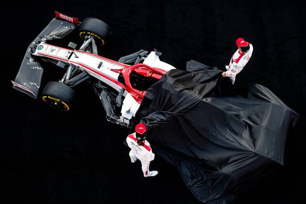 Formula 1 test drives 2020 in Barcelona 19 02 2020, Circuit de Catalunya, Barcelona, Formula 1 test drives 2020 in Barcelona , in the picture presentation of the new Alfa Romeo Racing Orlen C39 with the drivers Kimi Raikkonen FIN 7 , Alfa Romeo Racing and Antonio Giovinazzi ITA 99 , Alfa Romeo Racing nordphotoxBratic nph00250