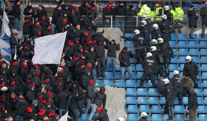 2 League Season 2019 2020 23 Matchday Hamburger SV FC St Pauli Pre-match riots in St Pauli Fanblock DFL REGULATIONS PROHIBIT ANY USE OF PHOTOGRAPHS AS IMAGE SEQUENCES AND OR QUASI VIDEO