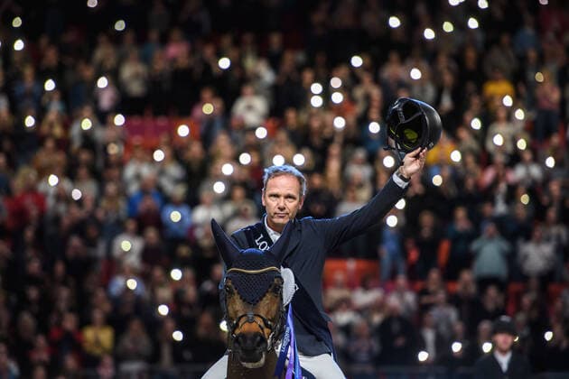 200223 Geir Gulliksen of Norway on horse Vdl Groep Quatro celebrates after winning the FEI Jumping World Cup during Gothenburg Horse Show on February 23, 2020 in Gothenburg,  Copyright: DANIELxSTILLER BB200223DS016