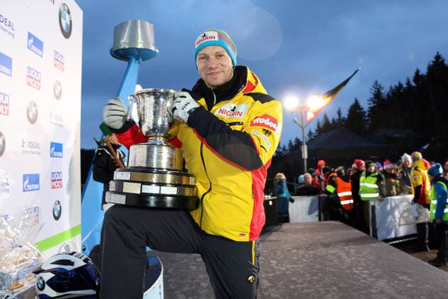 22 2 2020 Altenberg Bob World Championship Francesco Friedrich with World Champions Cup