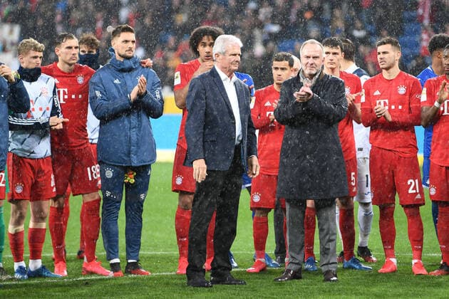 29 02 2020, xmeix, 1 Football Bundesliga,TSG 1899 Hoffenheim FC Bayern Muenchen, emspor, from l Hoffenheims Maezen Dietmar Hopp with Karl Heinz Rummenigge after the game DFL DFB REGULATIONS PROHIBIT ANY USE OF PHOTOGRAPHS as IMAGE SEQUENCES and or QUASI VIDEO Sinsheim prio:1