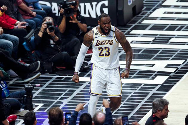 Bilder des Jahres 2020, Sport 03 März March 8, 2020, Los Angeles, California, U.S: Los Angeles Lakersâ€⠢ LeBron James (23) reacts after scoring and drawing a foul during an NBA, Basketball Herren, USA basketball game between the Los Angeles Clippers and Los Angeles Lakers, Sunday, March 8, 2020, in Los Angeles. Los Angeles U.S. - ZUMAc68_ 20200308_zaf_c68_063 Copyright: xRingoxChiux