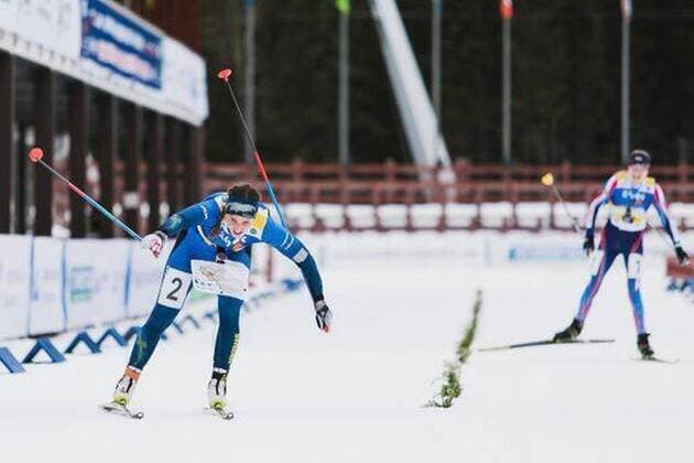 200315 This handout from the Swedish Orienteering Association sees Swedens Magdalena Olsson take gold medal with Linda Lindkvist and Isabel SalÃn not in picture when she crosses the mall line under the baton in the ski orientation European Championship on March 15, 2020 in Chanty Mansijsk, Russia,  Copyright: SVENSKAxORIENTERINGSFÖRBUNDET BB200315BB026