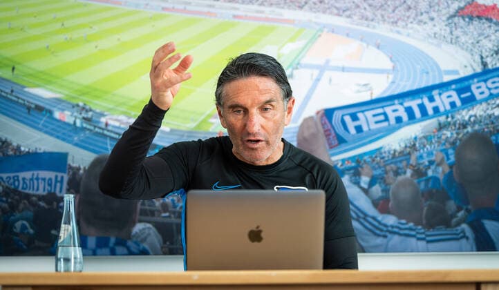 GER, Hertha BSC Berlin Training 16 04 2020, Schenkendorfplatz, Berlin, GER, Hertha BSC Berlin Training, in the picture Trainer Bruno Labbadia of Hertha BSC in the VideoCall Interview after the training