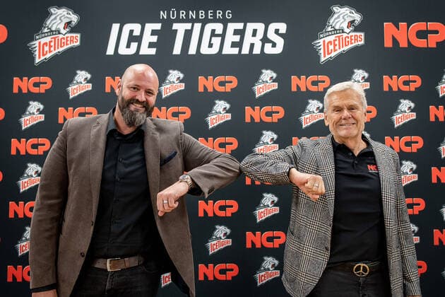 04 06 2020 Ice Hockey Season 2020 2021 DEL Press Conference Nuremberg Ice Tigers ThHa Wolfgang Gastner Managing Director, Managing Director, Nuremberg Ice Tigers Peter Söll Managing Director NCP Engineering GmbH smiles