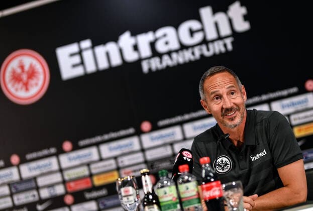 26 06 2020, xjhx, Fussball 1 Bundesliga, Eintracht Frankfurt Press conference before the Paderborn match emspor, v l Trainer Adolf Adi Huetter Eintracht Frankfurt DFL DFB REGULATIONS PROHIBIT ANY USE OF PHOTOGRAPHS as IMAGE SEQUENCES and or QUASI VIDEO Frankfurt am Main