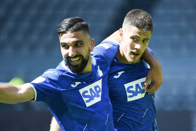 1 Soccer Bundesliga, Bosussia Dortmund TSG 1899 Hoffenheim, ghost game 27 06 2020, xmeix, 1 Soccer Bundesliga, Borussia Dortmund TSG 1899 Hoffenheim, up from l n r, cheers to 0 4 for Hoffenheim by Andrej Kramaric TSG 1899 Hoffenheim with Munas Dabbur TSG 1899 Hoffenheim Photo Sascha Meiser APF Pool Only for journalistic purposes Only for editorial use Terms of use http poolbilder de nutzungsvereinbarung pdf Poolfoto Sascha Meiser APF Pool EDITORIAL USE ONLY --- DFL regulations prohibit any use of photographs as image sequences and or quasi-video - only for editorial use ---