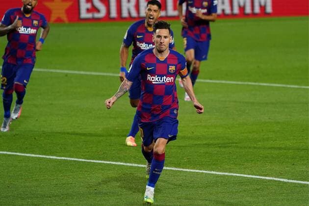 English La Liga soccer match FC Barcelona vs Atletico de Madrid at Camp Nou Stadium, Barcelona, June 30, 2020 Messi celebrates a goal La Liga Cordon Press Cordon Press  xx xFUTBOLxTEMPORADAx2019-2020x
