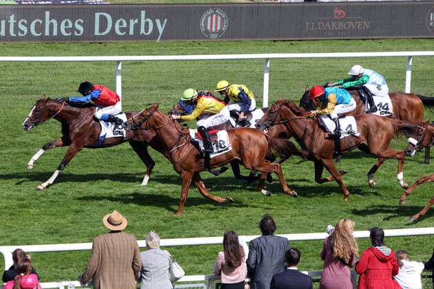 12 07 2020, Hamburg, Hanseatic City of Hamburg, GER In Swoop with Ronan Thomas wins the IDEE 151 German Derby Racecourse Hamburg Horn 200712D839HAMBURG JPG