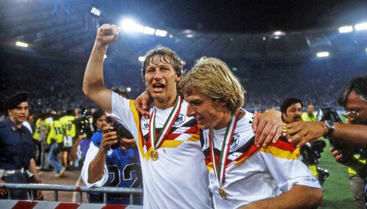Germany Argentina Italy, Rome, 08 07 1990, Football, FIFA World Cup 1990 in Italy, Final, DFB Germany Argentina 1 0 v l Guido Buchwald, Jürgen Klinsmann both Germany