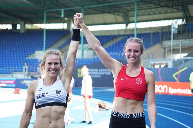 Athletics, German Championships 2020, Athletics DM Braunschweig, 08 08 09 08 2020, Corona ,Covid 19, Without Spectators, Braunschweig, Stefanie Dauber, SSV Ulm, Ria Möllers, Moellers, TSV Bayer 04 Leverkusen , pole vault women,
