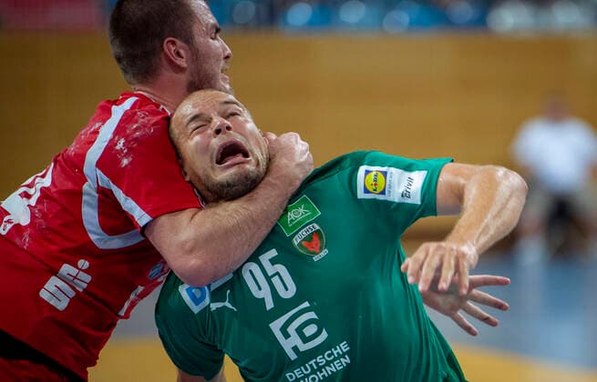 Handball Potsdam MBS Arena Luftschiffhafen 08 08 2020 test match season opener of 1 VfL Potsdam FÜCHSE BERLIN Paul Drux 95 Fuechse g Matti SPENGLER 14 VfL Potsdam