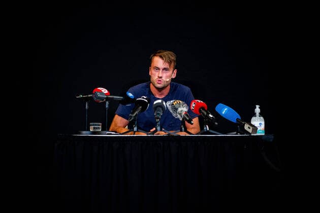 200821 Petter Northug during a press conference on August 21, 2020 in Trondheim The former cross country skier has been charged by the police with speeding, driving under the influence of drugs and possession of drugs Photo Vegard Wivestad Grott BILDBYRAN kod VG VG0017 bbeng pressekonferanse press conference presskonferens,  Copyright: VEGARDxWIVESTADxGRoTT BB200821VG006
