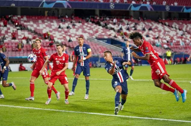 Final Football UEFA Champions League FC BAYERN MUENCHEN PARIS ST GERMAIN PSG Lisbon, Lisbon, Portugal, 23rd August 2020 Goal to 1 0 by Kingsley Coman Munich against Thilo Kehrer PSG in the final match UEFA Champions League, final tournament FC BAYERN MUENCHEN PARIS ST GERMAIN PSG in season 2019 2020, FCB, photographer Peter Schatz Pool UEFA REGULATIONS PROHIBIT ANY USE OF PHOTOGRAPHS as IMAGE SEQUENCES and or QUASI VIDEO National and international News Agencies OUT Editorial Use ONLY Lisbon Estadio da Luz de Benfica Portugal Poolfoto Peter Schatz Pool ,EDITORIAL USE ONLY