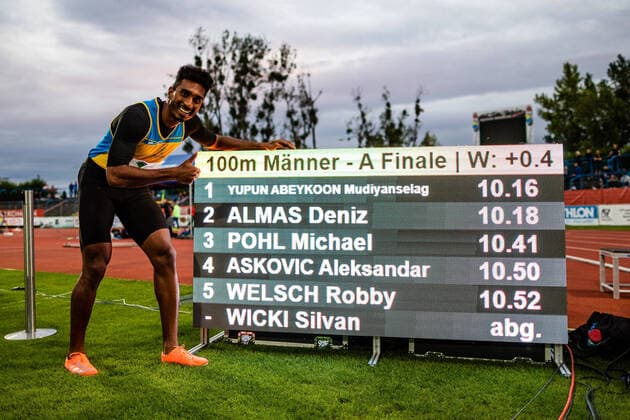 Winner Mudiyanselage Yupun Abeykoon LKA 100m Men during the International Athletics Anhalt Meeting 2020 in the Paul Greifzu Stadium on 8 September 2020 in Dessau Rosslau, Saxony Anhalt, Germany