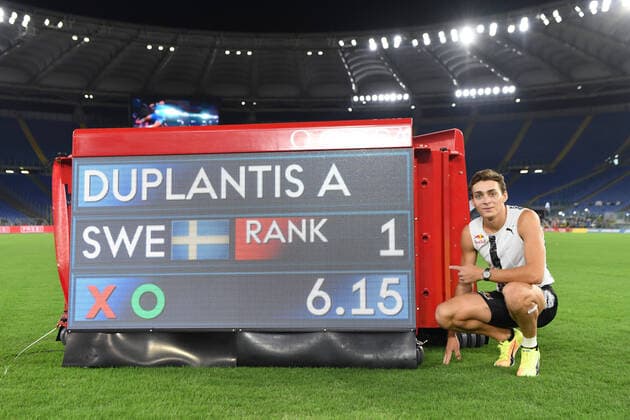 Roma, Athletics, Track Field, World athletics Meeting, Wanda Diamond League Roma, 2020, 17 09 2020, Olympic Stadium Roma, Armand Duplantis, Results board, 6m15 pole vault