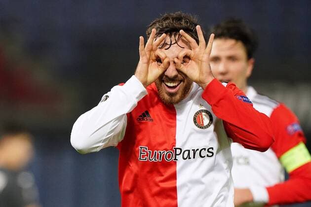 ROTTERDAM Orkun Kokcu of Feyenoord celebrates the 2 0 during the UEFA Europa League match in group K between Feyenoord and CSKA Moscow at the Kuip on November 05, 2020 in Rotterdam, The Netherlands TOM BODE UEFA Europa League 2020 2021 xVIxANPxSportx xTomxBodexMultimediaxIVx 424856854