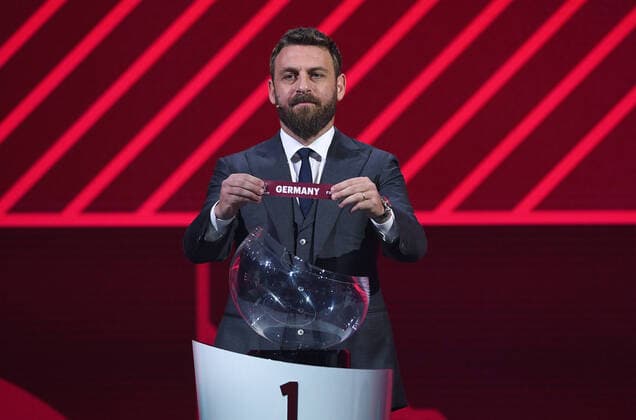 Football International 07 12 2020 UEFA Preliminary Draw for the FIFA World Cup Qatar 2022 at the Hallenstadion in Zurich FIFA Legend Daniele De Rossi Italy draws Germany