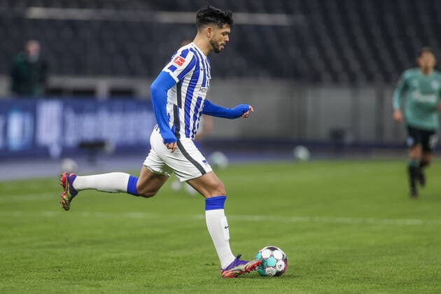 02 01 2021, Football, Season 2020 2021,1 Bundesliga, Matchday 14, Hertha BSC FC Schalke 04, Omar Alderete Hertha BSC DFL REGULATES PROHIBIT ANY USE OF PHOTOGRAPHS AS IMAGE SEQUENCES AND OR QUASI VIDEO Berlin Olympiastadion Berlin Germany xRHR PHOTO TRx