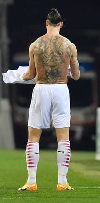 FOOTBALL INTERNATIONAL SERIES A SEASON 2020 2021 18 Matchday 18 01 2021 Cagliari Calcio AC Milan Zlatan Ibrahimovic AC Milan with naked and tattooed upper body