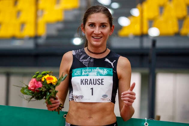 PSD Bank Indoor Meeting Dortmund 07 02 2021 Winner over 2000m Obstacle Gesa Krause New Years Eve Run Trier PSD Bank Indoor Meeting Dortmund on 07 02 2021 at Helmut Koernig Hall in Dortmund Germany Copyright: xBEAUTIFULxSPORTS AxelxKohringx