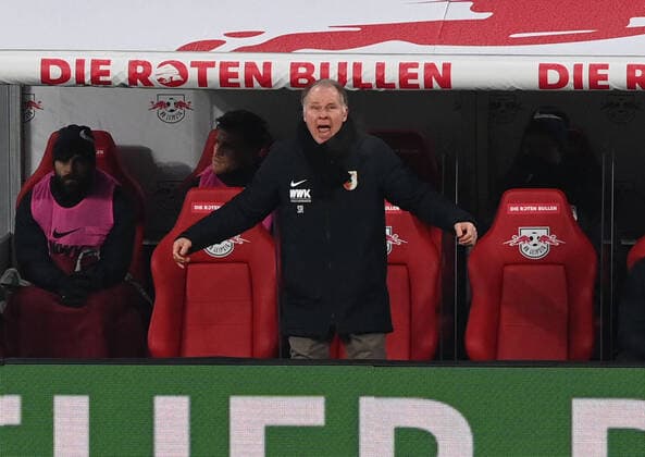 Football, Men, 2020 2021 season, 1 Bundesliga 21 matchday , RB Leipzig FC Augsburg 2 1 , Manager Stefan Reuter Augsburg , 12 02 2021, Copyright: xMatthiasxKochx