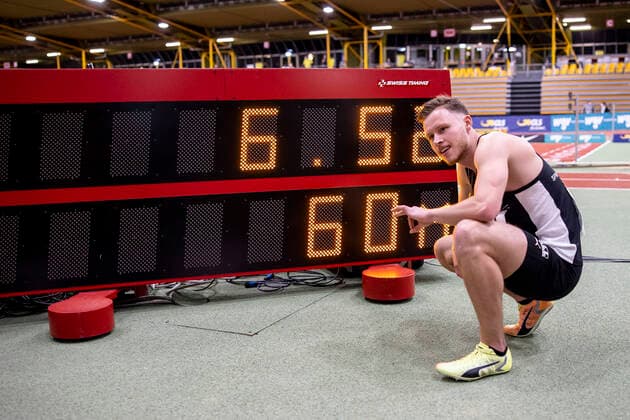 German Athletics Indoor Championships Dortmund, 20 02 2021 Setting the German Indoor Record over 60m Kevin Kranz Sprintteam Wetzlar German Athletics Indoor Championships on 20 02 2021 at Helmut Koernig Halle, Dortmund Germany Copyright: xBEAUTIFULxSPORTS AxelxKohringx