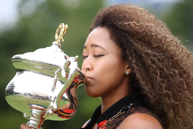 Naomi Osaka, JPN, presenting her trophy after 2021 Australian Open final in Melbourne in Government House Garden, 21 02 2021
