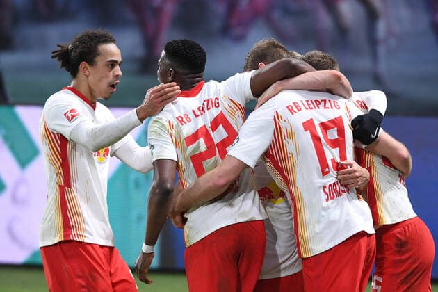 Football 1 Bundesliga 23 Spieltag RB Leipzig Borussia Mönchengladbach on 27 02 2021 at the Red Bull Arena in Leipzig Goal celebrations for the 3 2 by Alexander Sorloth Sörloth Leipzig DFL regulations prohibit any use of photographs as image sequences and or quasi video xHDx