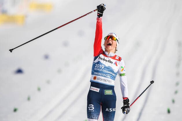 210306 Therese Johaug of Norway celebrates as she crosses the finish line in the Women s Cross Country Skiing 30 km Classic Technique during the FIS Nordic Ski World Championships on March 6, 2021 in Oberstdorf Photo Johanna Lundberg BILDBYRAN kod JL JL0101 skidor cross country skiing langrenn fis nordic world ski championships vm ski vm skid vm klassisk stil classic technique 10 bbeng jubel celebration,  Copyright: JOHANNAxLUNDBERG BB210306JL066