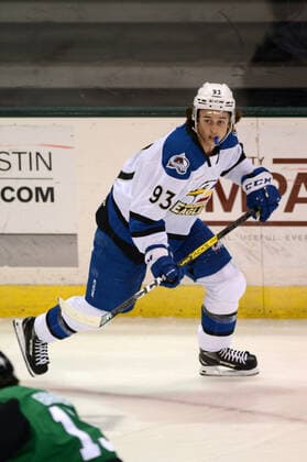 CEDAR PARK, TX - MARCH 12: Colorado Eagles forward Jean-Luc Foudy skates during AHL game featuring the Colorado Eagles and the Texas Stars on March 12, 2021 at the HEB Center in Cedar Park, TX. (Photo by John Rivera Icon Sportswire) AHL: MAR 12 Colorado Eagles at Texas Stars Icon42621031211