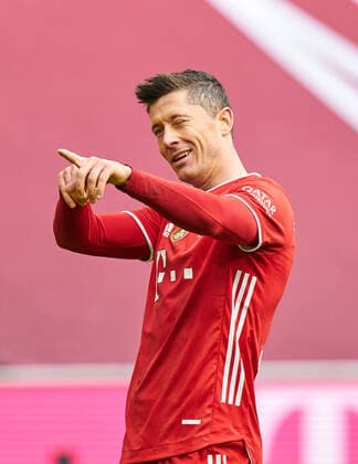 Football 1 German Soccer League FC BAYERN MUENCHEN VFB STUTTGART Robert LEWANDOWSKI, FCB 9 celebrates his goal, happy, laugh, celebration, 3 0 in the match FC BAYERN MUENCHEN VFB STUTTGART 1 German Football League on March 20, 2021 in Munich, Germany Season 2020 2021, matchday 26, 1 Bundesliga, FCB, Munich, 26 Matchday Photographer Peter Schatz Pool National and international News Agencies OUT Editorial Use ONLY DFL REGULATIONS PROHIBIT ANY USE OF PHOTOGRAPHS as IMAGE SEQUENCES and or QUASI VIDEO Munich Allianz Arena Bavaria Germany Poolfoto Peter Schatz Pool via Mladen Lackovic ,EDITORIAL USE ONLY