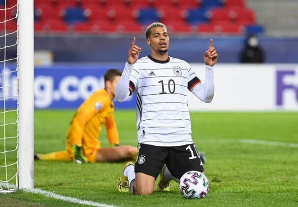 Football, Men, 2020 2021 season, U 21 European Championship group stage group A, 2 match day in Hungary, Germany Netherlands in Szekesfehervar, Lukas Nmecha U21, Germany , cheering after goal to 1 1, 27 03 2021, Copyright: xMatthiasxKochx