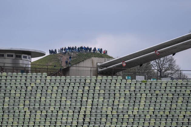 TSV 1860 Munich fans watch the match from Olympiaberg, 17 04 2021, Munich Germany , Football, 3 Liga, Türkgücü Munich TSV 1860 Munich, DFB DFL REGULATES PROHIBIT ANY USE OF PHOTOGRAPHS AS IMAGE SEQUENCES AND OR QUASI VIDEO xslx