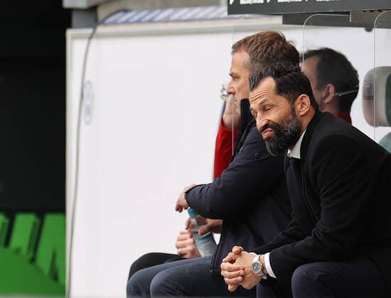 Hasan Salihamidzic Bayern Muenchen and Head Coach Hansi Flick FC Bayern Muenchen DFL REGULATES PROHIBIT ANY USE OF PHOTOGRAPHS AS IMAGE SEQUENCES AND OR QUASI VIDEO