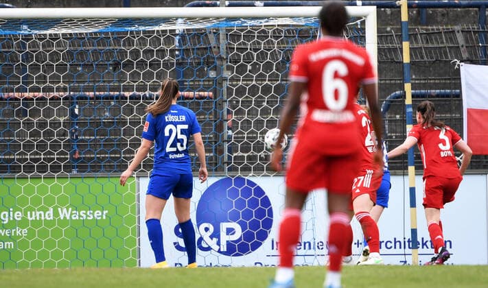Football, Women, 2020 2021 season, 1 Bundesliga 18 matchday , 1 FFC Turbine Potsdam FC Bayern Munich, Hanna Glas not in picture, FC Bayern Munich scores the goal to 1 3, 21 04 2021, Copyright: xSebastianxRäppoldx xMatthiasxKox