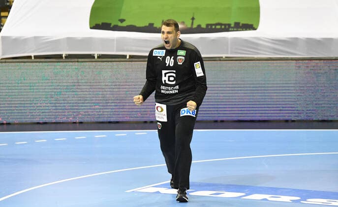 Handball, men, 2020 2021 season, 1 Bundesliga 15 matchday , Füchse Berlin FRISCH AUF Göppingen, goalkeeper Dejan Milosavljev Füchse Berlin , 16 05 2021, Copyright: xSebastianxRäppoldx xMatthiasxKox