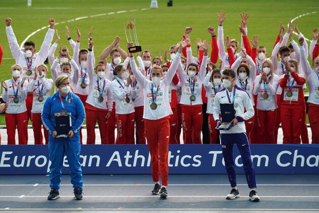 Athletics, athletics, European Team Championships, European Team Championships Super League 2021 Silesia, Chorzow, Poland, 29 05 30 05 2021, Award Ceremony Poland Winner, Italy 2 Great Britain 3