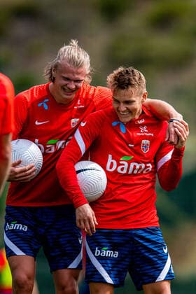210531 Erling Braut Haaland and Martin odegaard of the Norwegian national football team during a training session on May 31, 2021 in Marbella Photo Vegard Wivestad Grott BILDBYRAN kod VG VG0126 bbeng fotball soccer football fotboll privatlandskamp friendly training träning training practice norway norway, Copyright: VEGARDxWIVESTADxGRoTT BB210531VG003