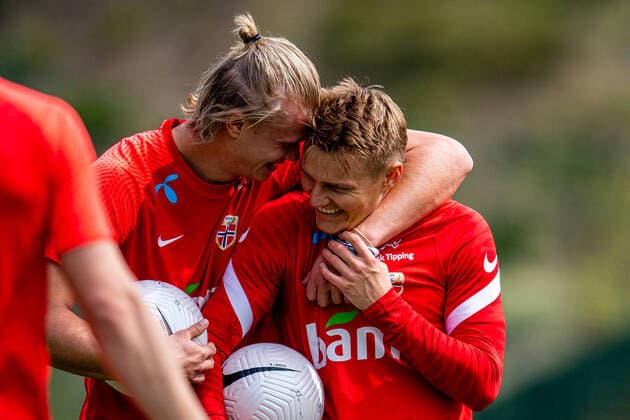 210531 Erling Braut Haaland and Martin odegaard of the Norwegian national football team during a training session on May 31, 2021 in Marbella Photo Vegard Wivestad Grott BILDBYRAN kod VG VG0126 bbeng fotball soccer football fotboll privatlandskamp friendly training träning training practice norway norway, Copyright: VEGARDxWIVESTADxGRoTT BB210531VG004