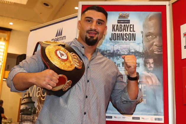 Heavyweight boxer Agit Kabayel SES Boxing press conference at the Maritim Hotel for the WBA Continental Championship Agit Kabayel vs Kevin Johnson on the occasion of the SES Boxing evening on the lake stage in the Elbauenpark in Magdeburg Boxing,man,men,Germany,01 06 2021