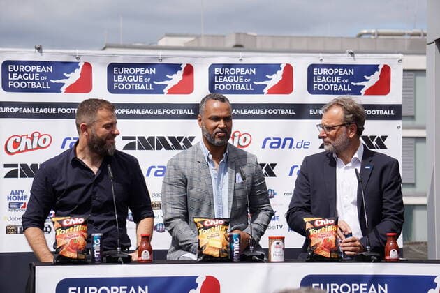 Football I Men I Season 2021 I European League of Football I ELF I Press Conference I 15 06 2021 f l Zeljko Karajica Manager ELF , Patrick Esume Commissioner ELF and Alexander Rösner Sportchef ran Hamburg Hamburger Ding, Nobistor Hamburg Germany Copyright: xLobeca RolandxKenzox