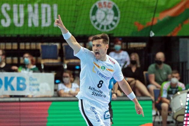 19 06 2021, xovx, Handball HBL, 1 Bundesliga, HSG Wetzlar SC DHfK Leipzig cheering for Lucas Krzikalla SC DHfK Leipzig Wetzlar Rittal Arena Hessen Germany EN