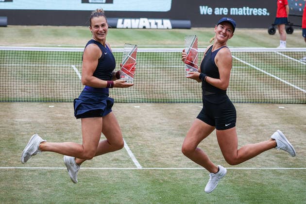 In the picture winners 2021 Aryna SABALENKA BLR and Victoria AZARENKA BLR doubles final, bett1open 2021, Berlin, LTTC Rot Weiß Steffi Graf Stadion, 20 06 2021,