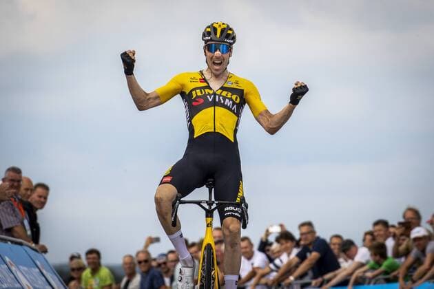 WIJSTER Timo Roosen cheers after winning the National Cycling Championships on and around the VAM mountain ANP VINCENT JANNINK Wijster xVIxHollandsexHoogtex xxANPxIVx 432813599